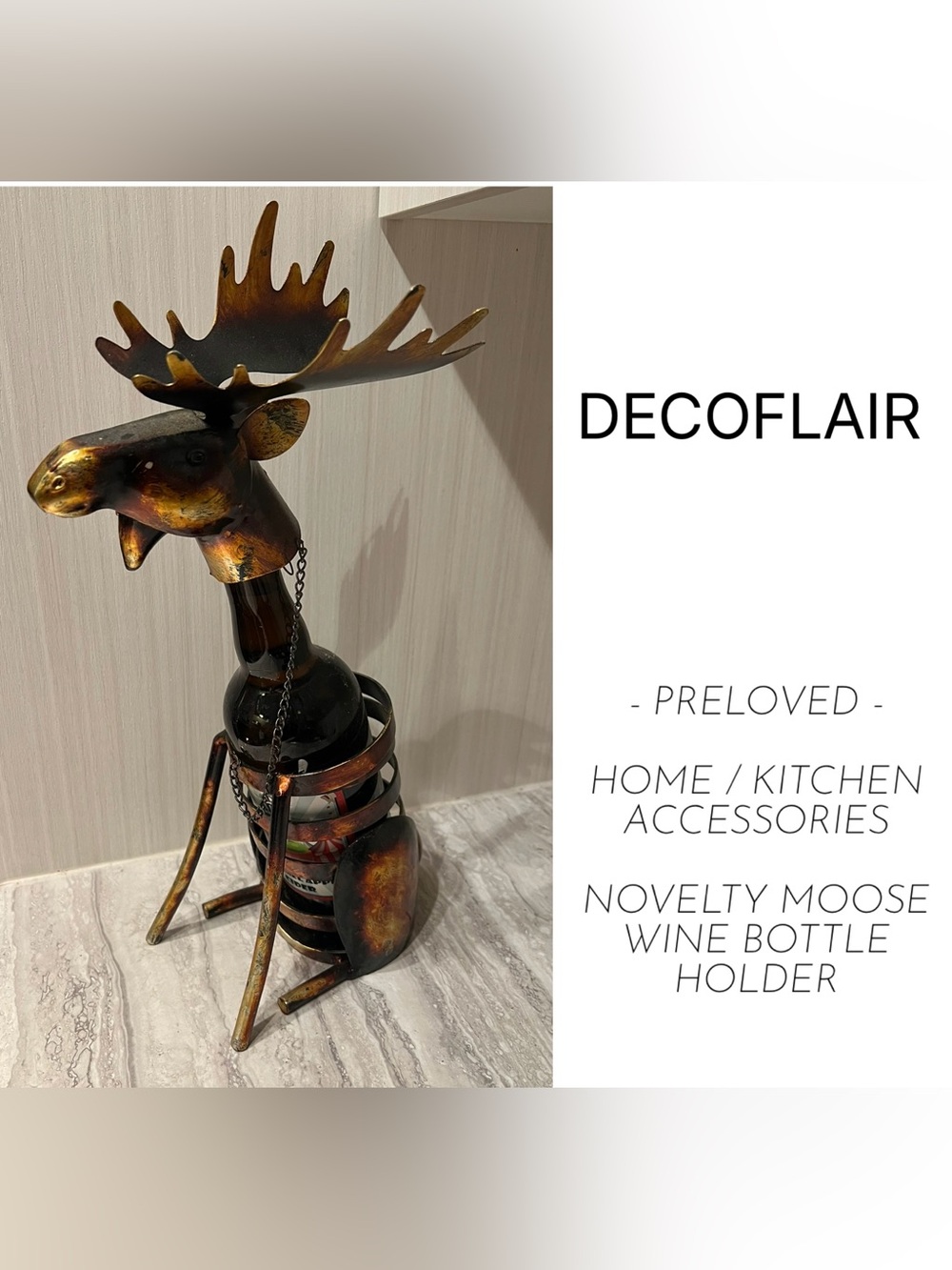 DECOFLAIR - PRELOVED - NOVELTY METAL MOOSE WINE BOTTLE HOLDER